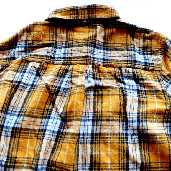 Members Mark Boys Shirt Button Down Flannel Yellow Blue Plaid Long Sleeve 10-12 - Picture 9 of 12